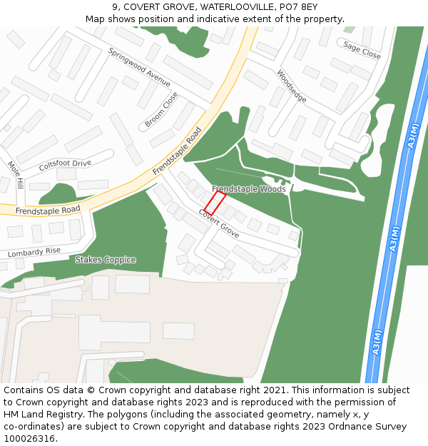 9, COVERT GROVE, WATERLOOVILLE, PO7 8EY: Location map and indicative extent of plot