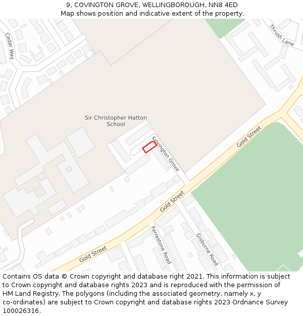 9, COVINGTON GROVE, WELLINGBOROUGH, NN8 4ED: Location map and indicative extent of plot