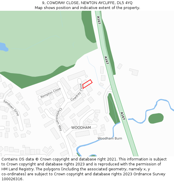 9, COWDRAY CLOSE, NEWTON AYCLIFFE, DL5 4YQ: Location map and indicative extent of plot