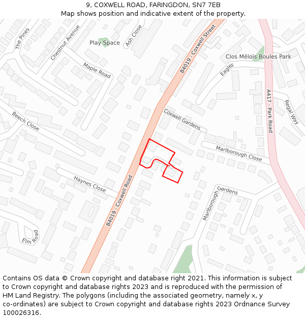 9, COXWELL ROAD, FARINGDON, SN7 7EB: Location map and indicative extent of plot