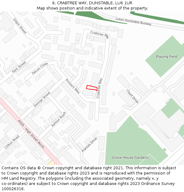 9, CRABTREE WAY, DUNSTABLE, LU6 1UR: Location map and indicative extent of plot