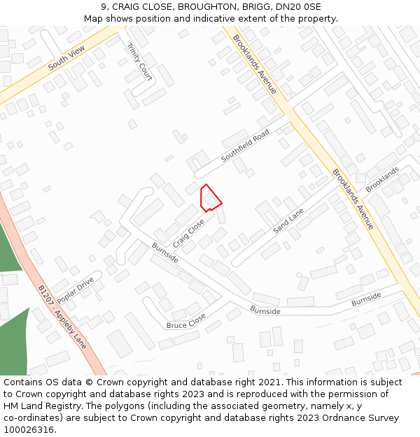 9, CRAIG CLOSE, BROUGHTON, BRIGG, DN20 0SE: Location map and indicative extent of plot