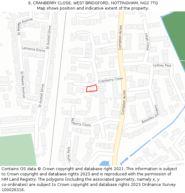 9, CRANBERRY CLOSE, WEST BRIDGFORD, NOTTINGHAM, NG2 7TQ: Location map and indicative extent of plot