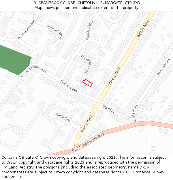 9, CRANBROOK CLOSE, CLIFTONVILLE, MARGATE, CT9 3YD: Location map and indicative extent of plot