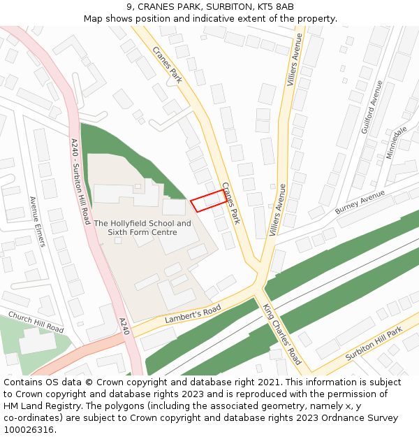 9, CRANES PARK, SURBITON, KT5 8AB: Location map and indicative extent of plot