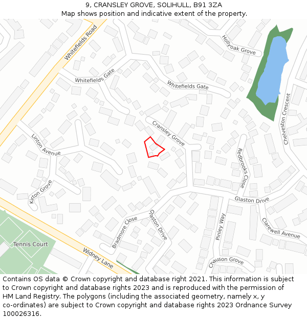 9, CRANSLEY GROVE, SOLIHULL, B91 3ZA: Location map and indicative extent of plot