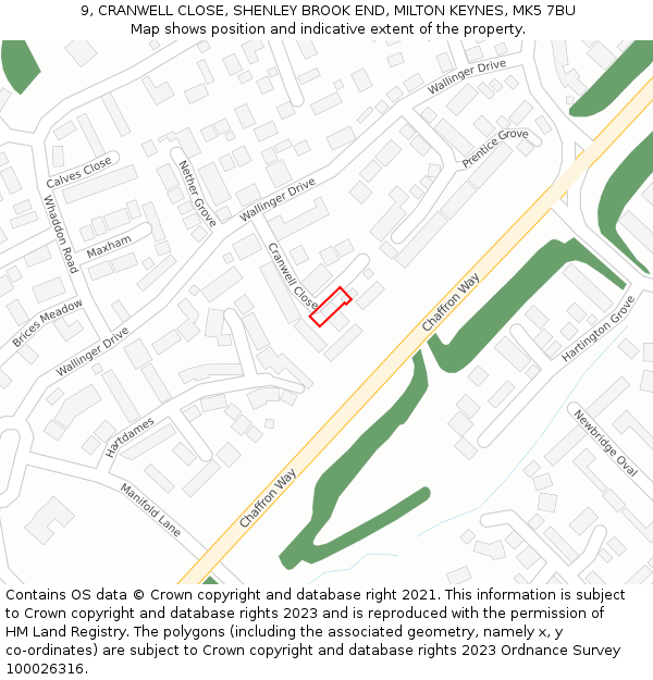 9, CRANWELL CLOSE, SHENLEY BROOK END, MILTON KEYNES, MK5 7BU: Location map and indicative extent of plot