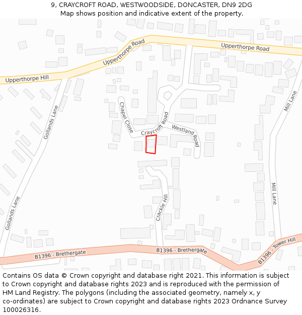 9, CRAYCROFT ROAD, WESTWOODSIDE, DONCASTER, DN9 2DG: Location map and indicative extent of plot