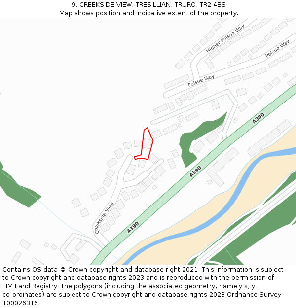 9, CREEKSIDE VIEW, TRESILLIAN, TRURO, TR2 4BS: Location map and indicative extent of plot