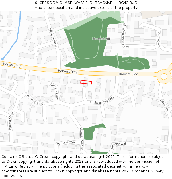 9, CRESSIDA CHASE, WARFIELD, BRACKNELL, RG42 3UD: Location map and indicative extent of plot