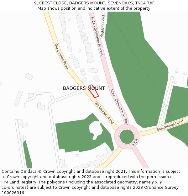 9, CREST CLOSE, BADGERS MOUNT, SEVENOAKS, TN14 7AF: Location map and indicative extent of plot