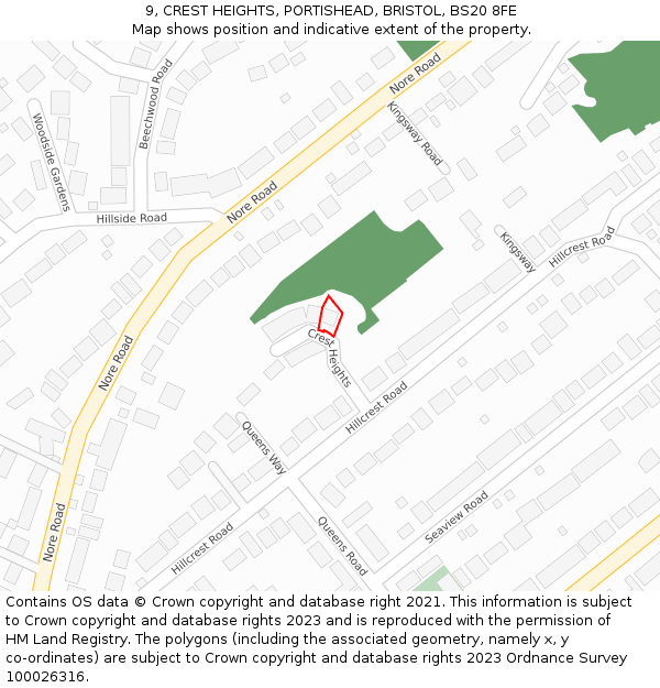 9, CREST HEIGHTS, PORTISHEAD, BRISTOL, BS20 8FE: Location map and indicative extent of plot