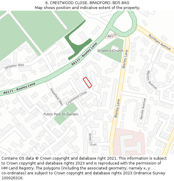 9, CRESTWOOD CLOSE, BRADFORD, BD5 8AG: Location map and indicative extent of plot