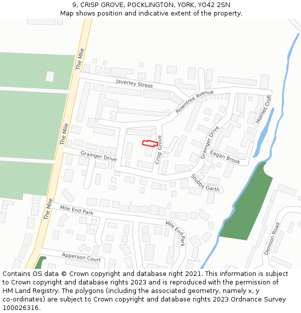 9, CRISP GROVE, POCKLINGTON, YORK, YO42 2SN: Location map and indicative extent of plot