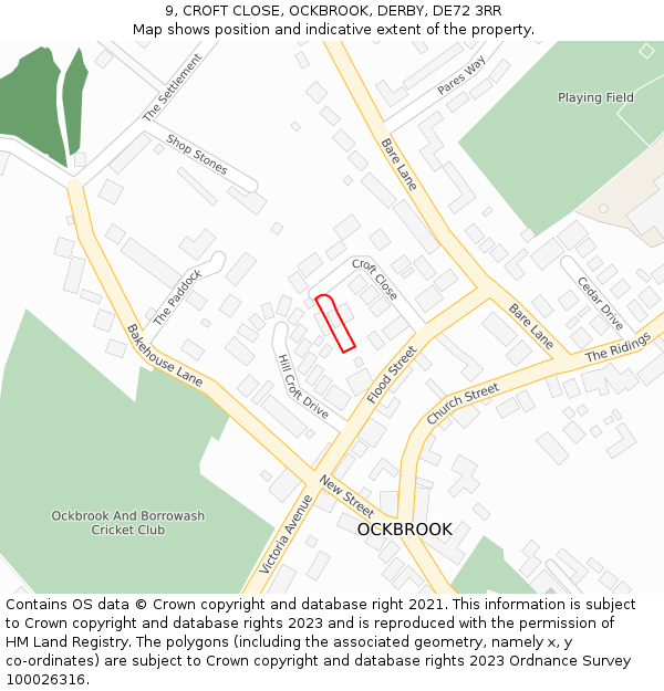 9, CROFT CLOSE, OCKBROOK, DERBY, DE72 3RR: Location map and indicative extent of plot