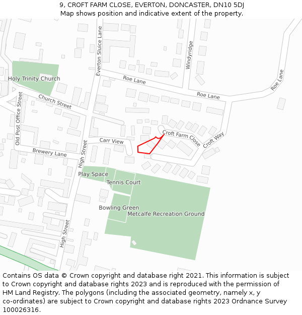 9, CROFT FARM CLOSE, EVERTON, DONCASTER, DN10 5DJ: Location map and indicative extent of plot