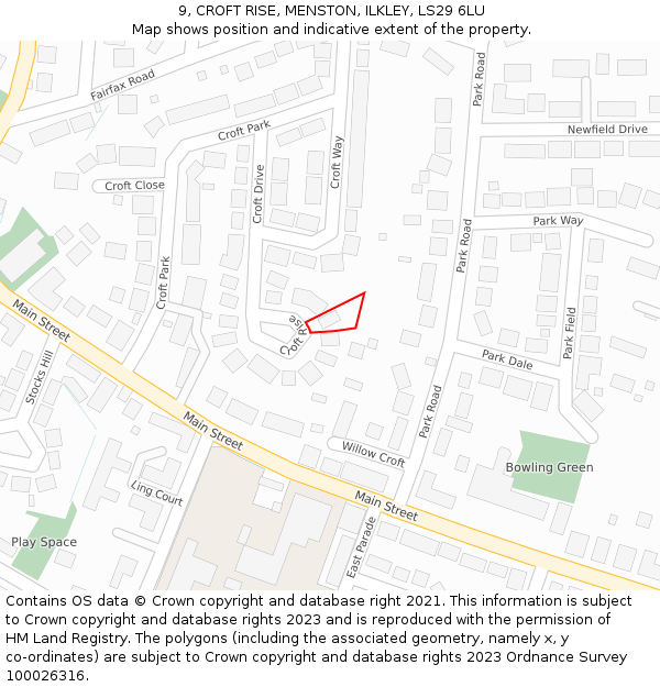 9, CROFT RISE, MENSTON, ILKLEY, LS29 6LU: Location map and indicative extent of plot