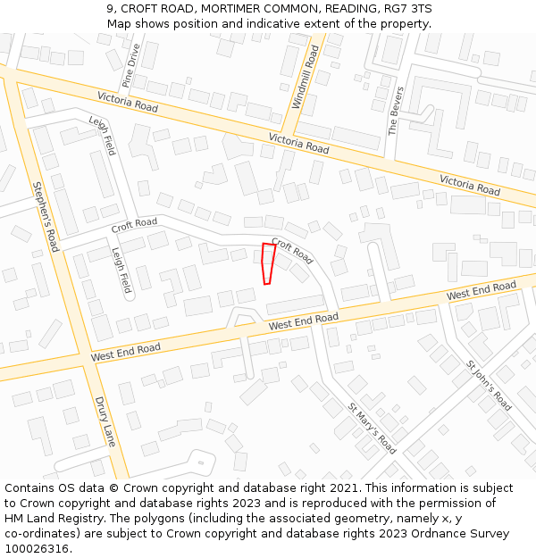 9, CROFT ROAD, MORTIMER COMMON, READING, RG7 3TS: Location map and indicative extent of plot