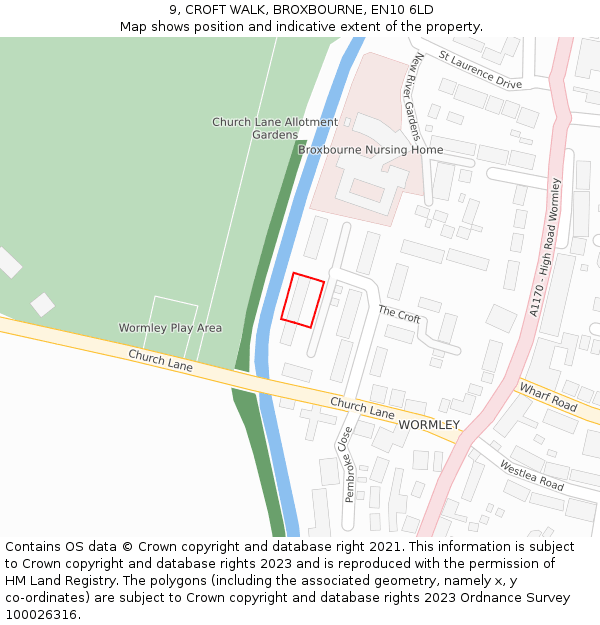 9, CROFT WALK, BROXBOURNE, EN10 6LD: Location map and indicative extent of plot