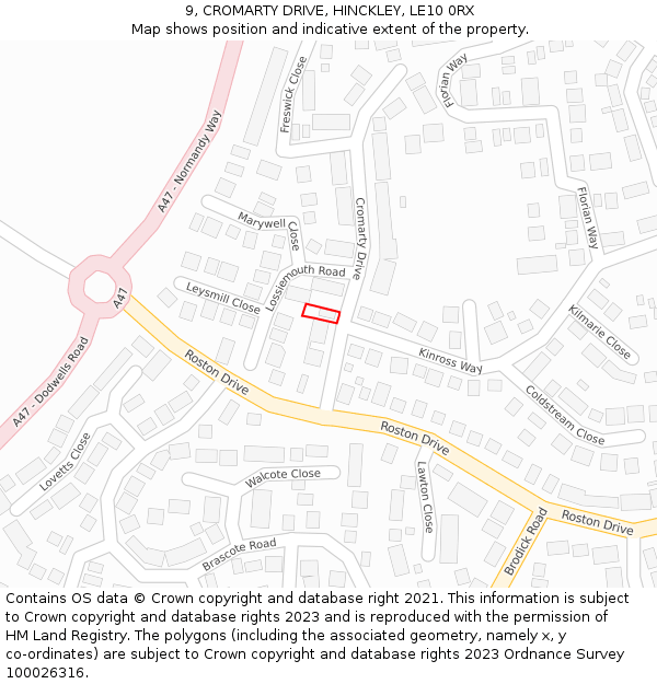 9, CROMARTY DRIVE, HINCKLEY, LE10 0RX: Location map and indicative extent of plot