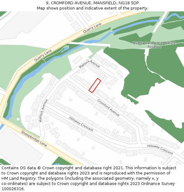 9, CROMFORD AVENUE, MANSFIELD, NG18 5DP: Location map and indicative extent of plot