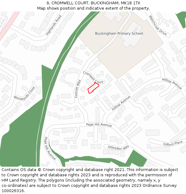 9, CROMWELL COURT, BUCKINGHAM, MK18 1TX: Location map and indicative extent of plot