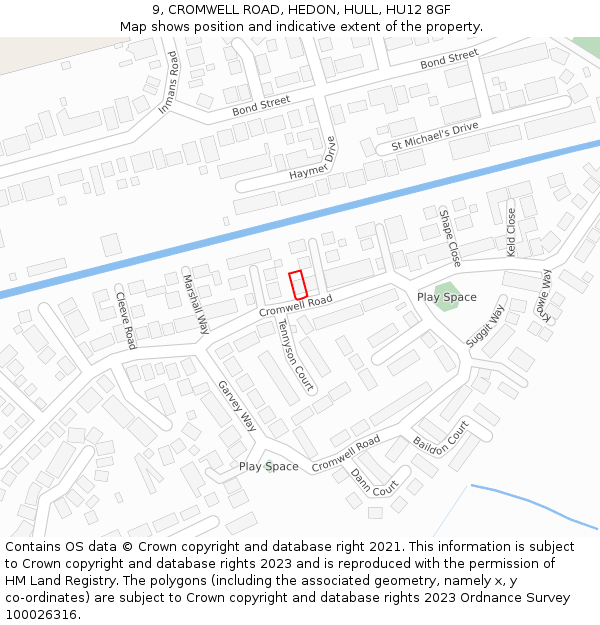 9, CROMWELL ROAD, HEDON, HULL, HU12 8GF: Location map and indicative extent of plot