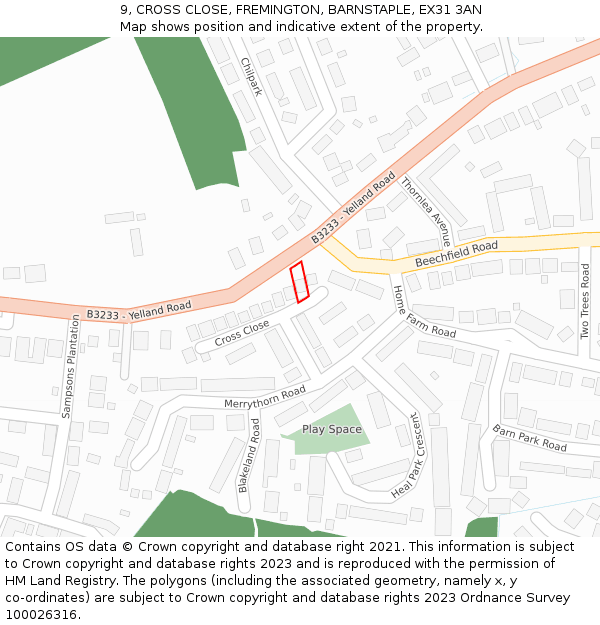 9, CROSS CLOSE, FREMINGTON, BARNSTAPLE, EX31 3AN: Location map and indicative extent of plot