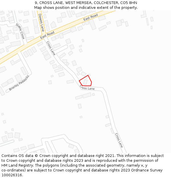 9, CROSS LANE, WEST MERSEA, COLCHESTER, CO5 8HN: Location map and indicative extent of plot