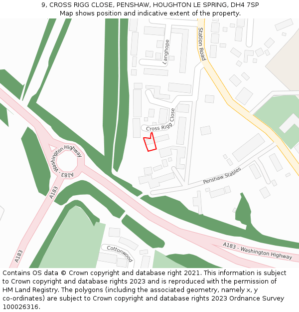 9, CROSS RIGG CLOSE, PENSHAW, HOUGHTON LE SPRING, DH4 7SP: Location map and indicative extent of plot