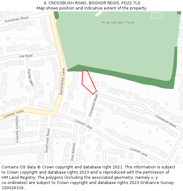 9, CROSSBUSH ROAD, BOGNOR REGIS, PO22 7LS: Location map and indicative extent of plot