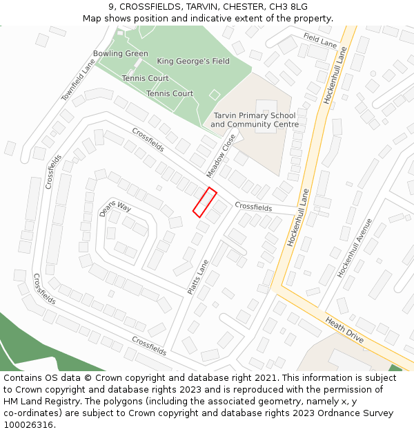 9, CROSSFIELDS, TARVIN, CHESTER, CH3 8LG: Location map and indicative extent of plot