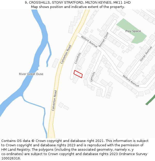 9, CROSSHILLS, STONY STRATFORD, MILTON KEYNES, MK11 1HD: Location map and indicative extent of plot