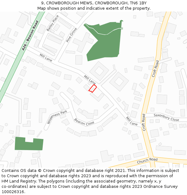 9, CROWBOROUGH MEWS, CROWBOROUGH, TN6 1BY: Location map and indicative extent of plot