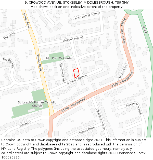 9, CROWOOD AVENUE, STOKESLEY, MIDDLESBROUGH, TS9 5HY: Location map and indicative extent of plot