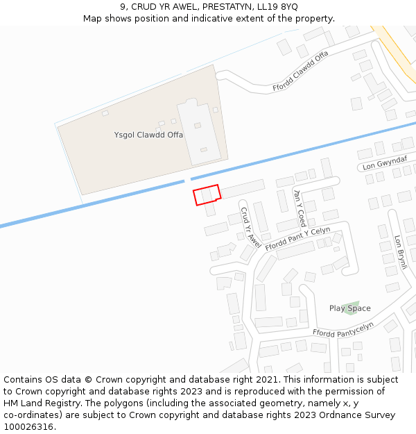 9, CRUD YR AWEL, PRESTATYN, LL19 8YQ: Location map and indicative extent of plot