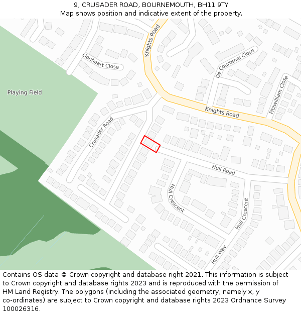 9, CRUSADER ROAD, BOURNEMOUTH, BH11 9TY: Location map and indicative extent of plot