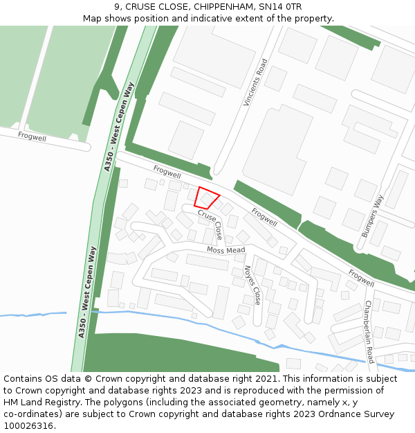 9, CRUSE CLOSE, CHIPPENHAM, SN14 0TR: Location map and indicative extent of plot