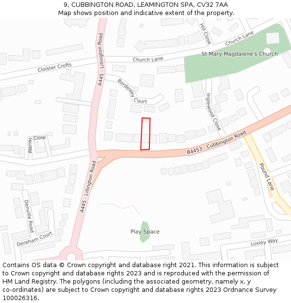 9, CUBBINGTON ROAD, LEAMINGTON SPA, CV32 7AA: Location map and indicative extent of plot