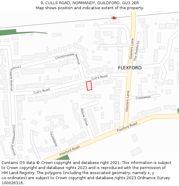9, CULLS ROAD, NORMANDY, GUILDFORD, GU3 2ER: Location map and indicative extent of plot