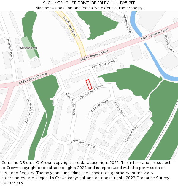 9, CULVERHOUSE DRIVE, BRIERLEY HILL, DY5 3FE: Location map and indicative extent of plot