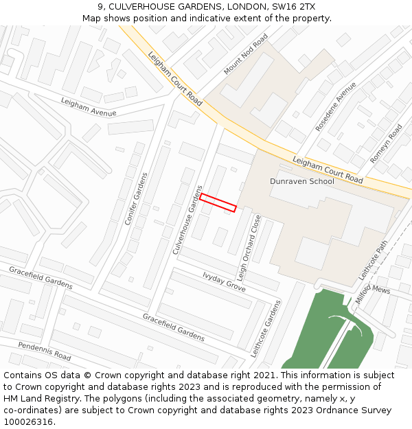 9, CULVERHOUSE GARDENS, LONDON, SW16 2TX: Location map and indicative extent of plot