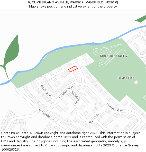 9, CUMBERLAND AVENUE, WARSOP, MANSFIELD, NG20 0JJ: Location map and indicative extent of plot