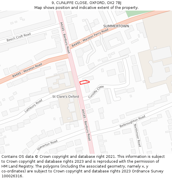 9, CUNLIFFE CLOSE, OXFORD, OX2 7BJ: Location map and indicative extent of plot