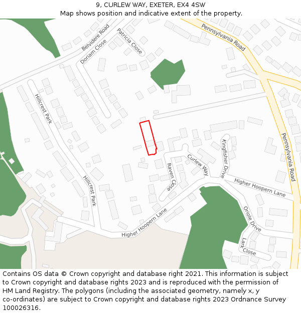 9, CURLEW WAY, EXETER, EX4 4SW: Location map and indicative extent of plot