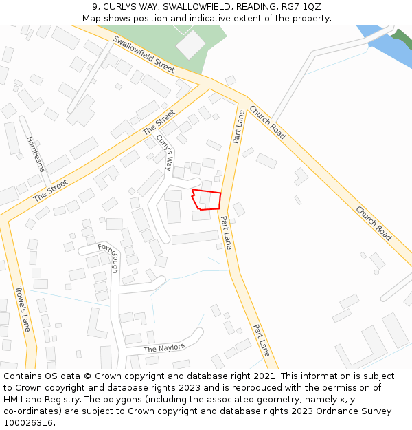 9, CURLYS WAY, SWALLOWFIELD, READING, RG7 1QZ: Location map and indicative extent of plot