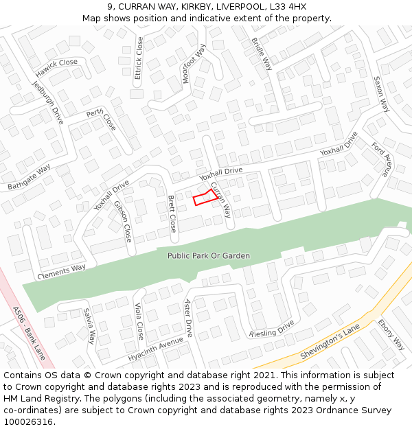 9, CURRAN WAY, KIRKBY, LIVERPOOL, L33 4HX: Location map and indicative extent of plot