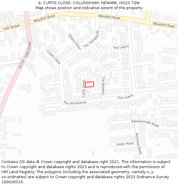 9, CURTIS CLOSE, COLLINGHAM, NEWARK, NG23 7QW: Location map and indicative extent of plot