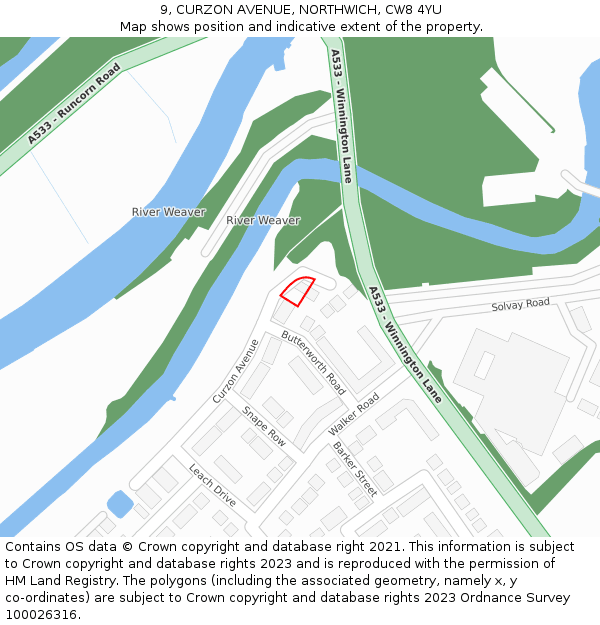 9, CURZON AVENUE, NORTHWICH, CW8 4YU: Location map and indicative extent of plot