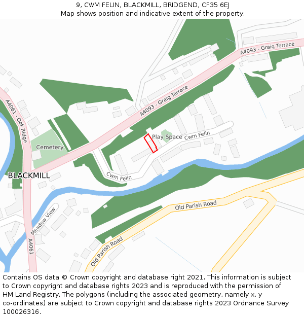 9, CWM FELIN, BLACKMILL, BRIDGEND, CF35 6EJ: Location map and indicative extent of plot